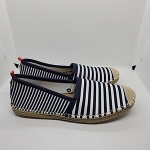 Sea Star beachcomber espadrille flat neoprene navy white stripes size 10